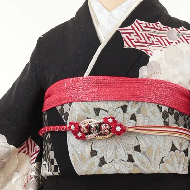 振袖レンタル1494 黒地 梅菊 牡丹