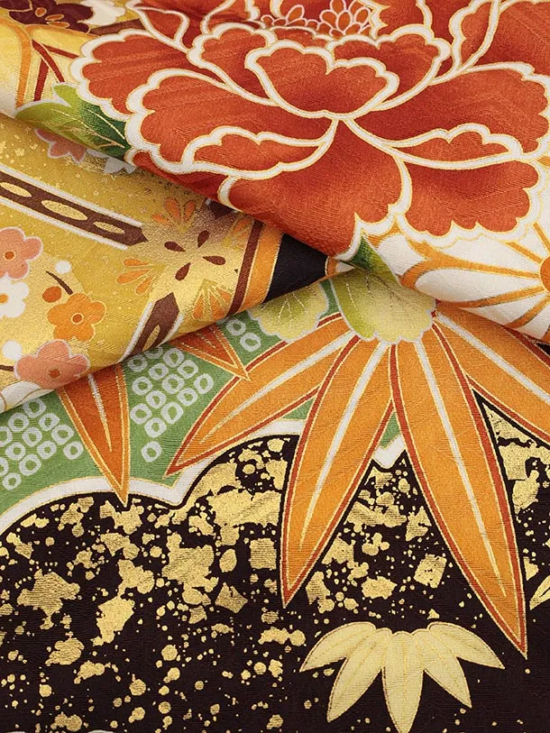 振袖レンタル1499 こげ茶 御所車に花