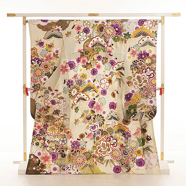 振袖レンタル1502 ペールグリーン 貝桶 花づくし