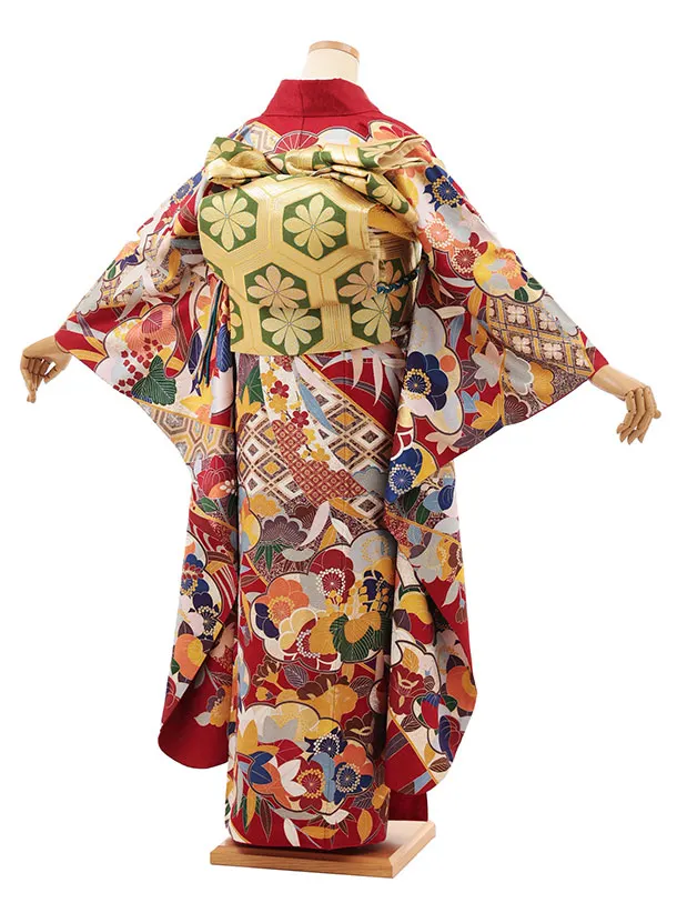 振袖レンタル1506 赤地 古典花におしどり