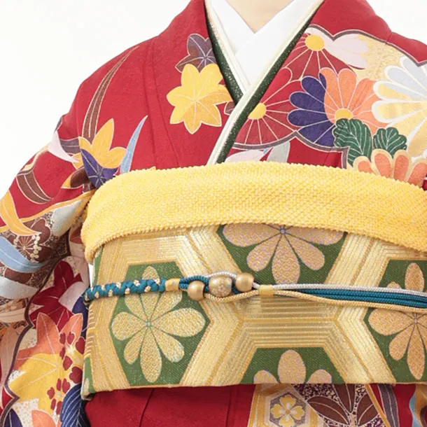 振袖レンタル1506 赤地 古典花におしどり