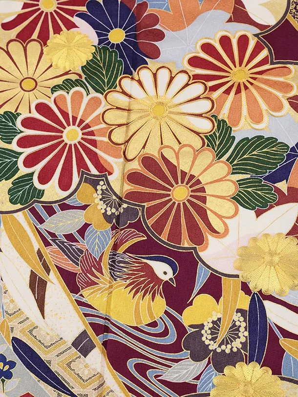 振袖レンタル1508 紫地 古典花におしどり