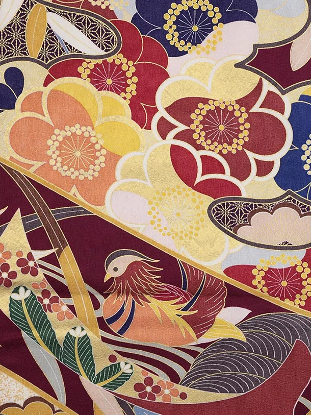 振袖レンタル1508 紫地 古典花におしどり