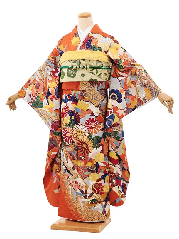 振袖レンタル1509 テラコッタ 古典花におしどり