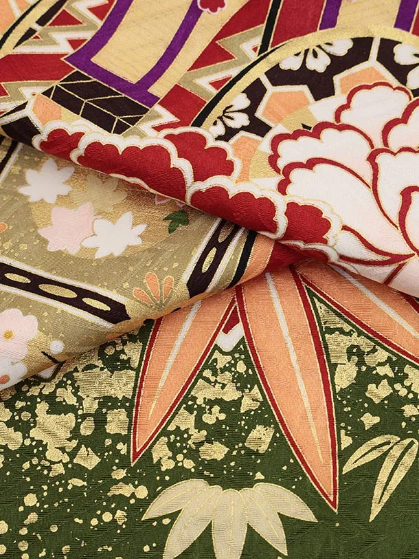 振袖レンタル1512 赤地 貝桶に鞠牡丹