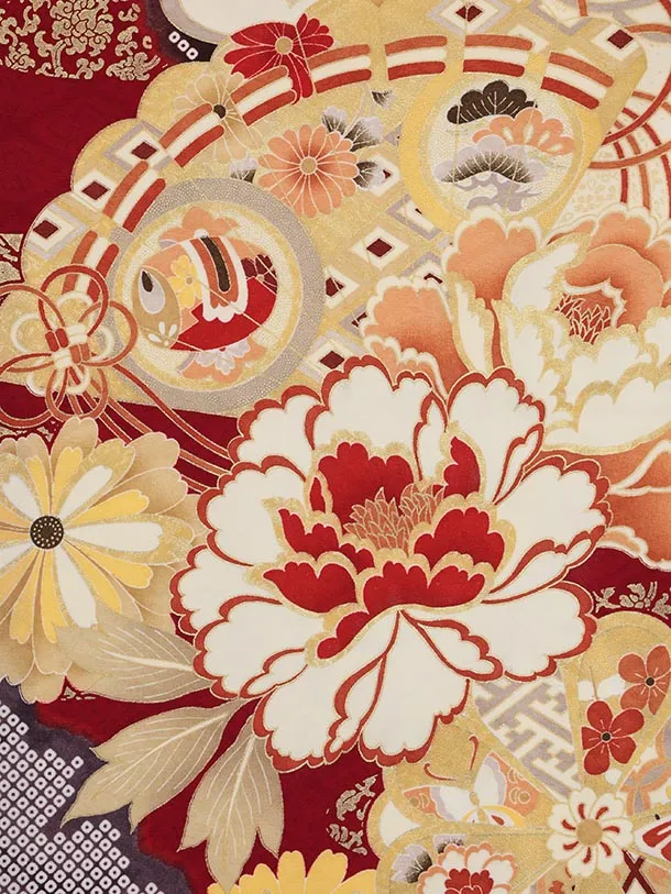 振袖レンタル1513 赤地 古典 菊