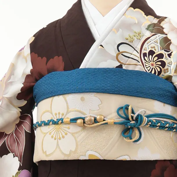 振袖レンタル1520 こげ茶 鞠に椿牡丹