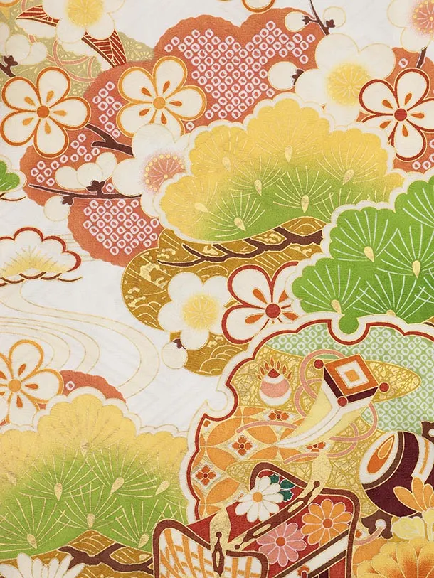 振袖レンタル1522 白地 御所車に花
