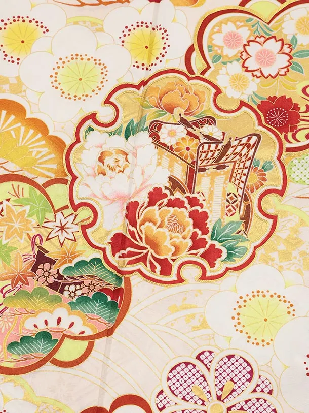 振袖レンタル1525 クリームピンク 雪輪に松竹梅