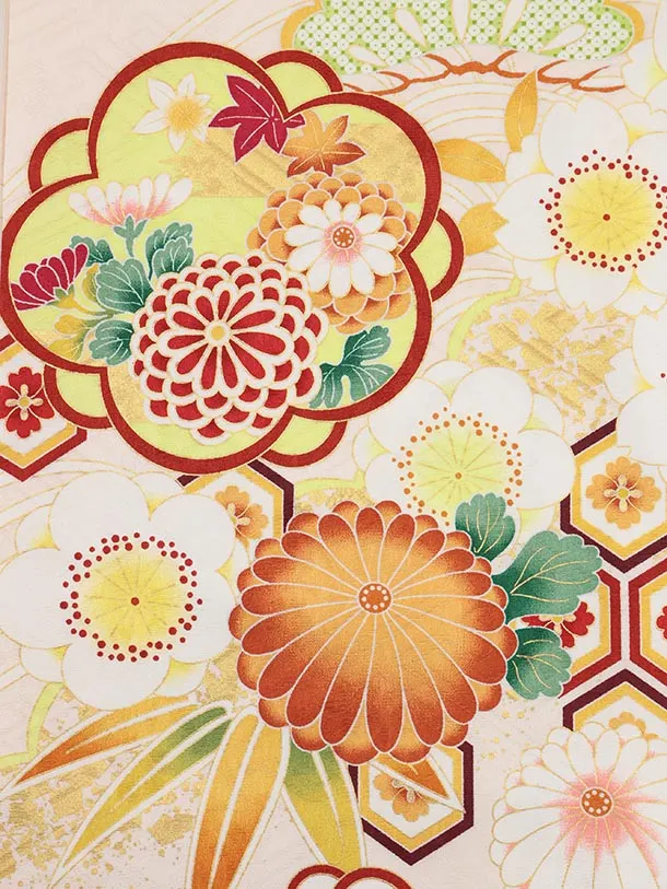 振袖レンタル1525 クリームピンク 雪輪に松竹梅