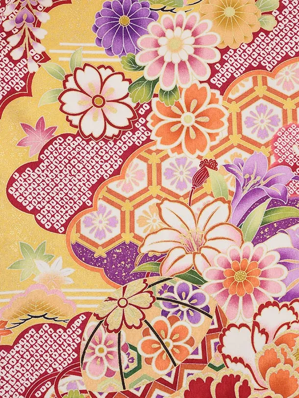 振袖レンタル1531 紺色 貝桶 花づくし