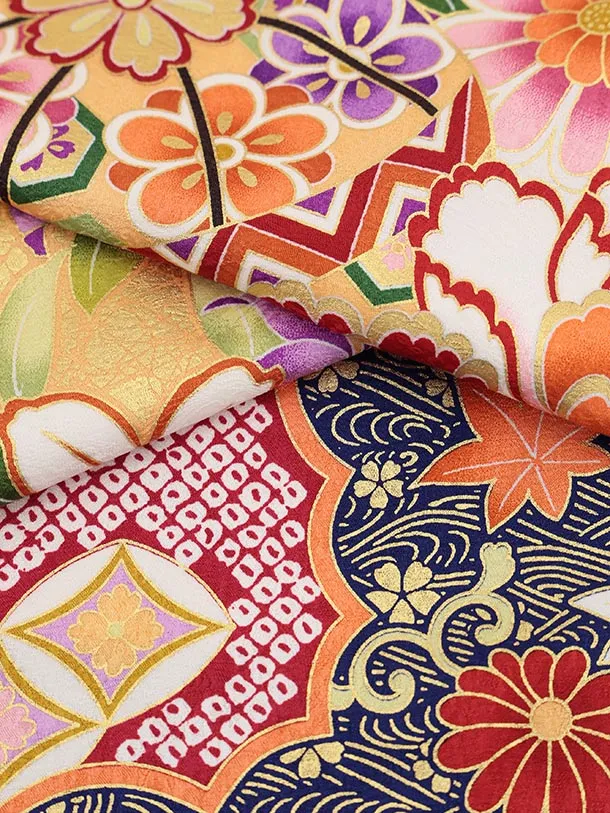 振袖レンタル1531 紺色 貝桶 花づくし