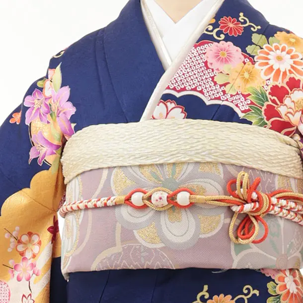 振袖レンタル1531 紺色 貝桶 花づくし