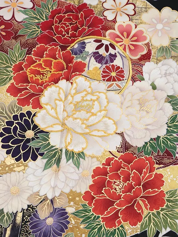 振袖レンタル1532 黒地 百花繚乱