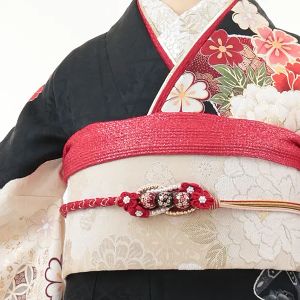 振袖レンタル1532 黒地 百花繚乱