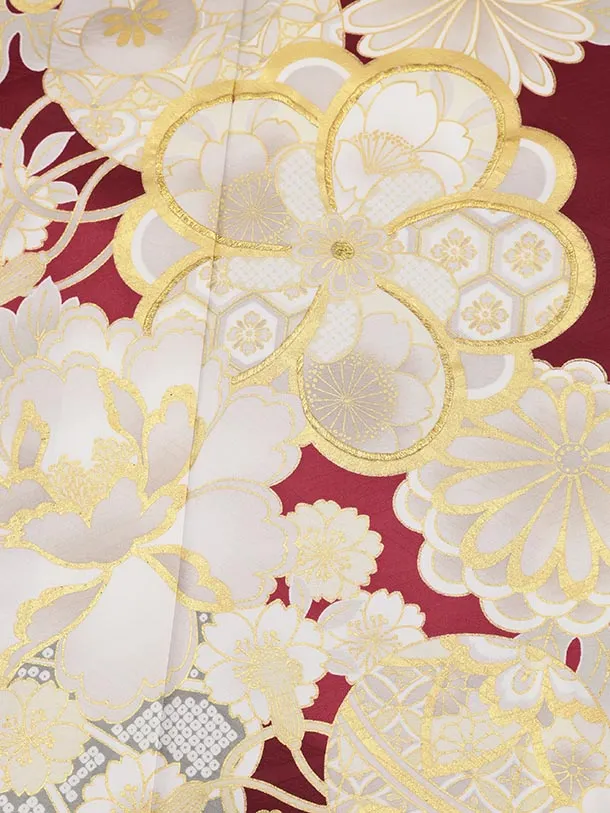 振袖レンタル1544 ボルドー 古典花