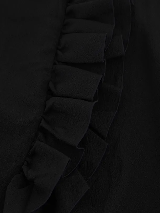 振袖レンタル1545　シルバーグレー 黒 片身替り フリル