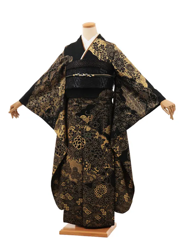 振袖レンタル1548　黒地 金彩 古典