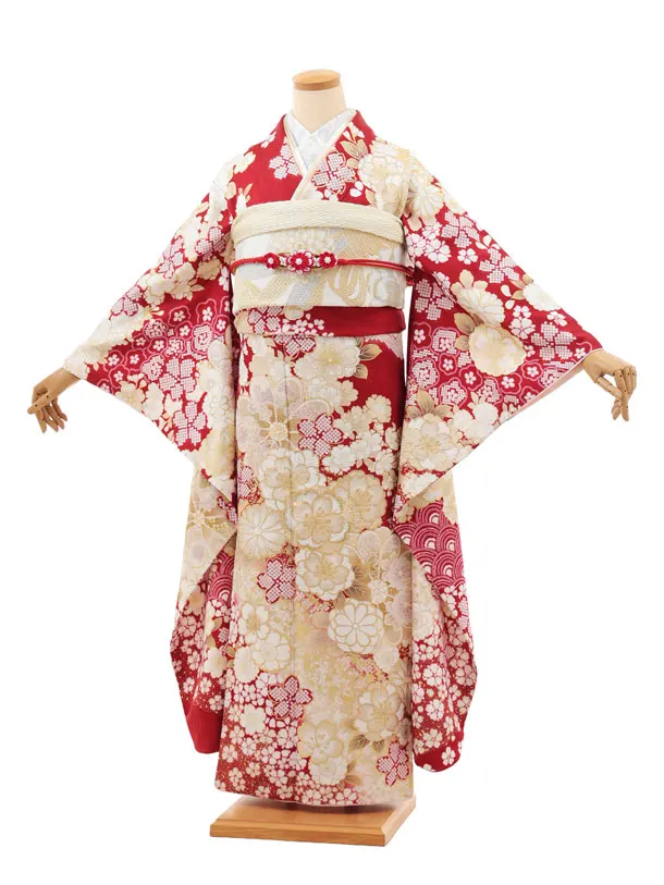 振袖レンタル1553　赤地 桜菊づくし