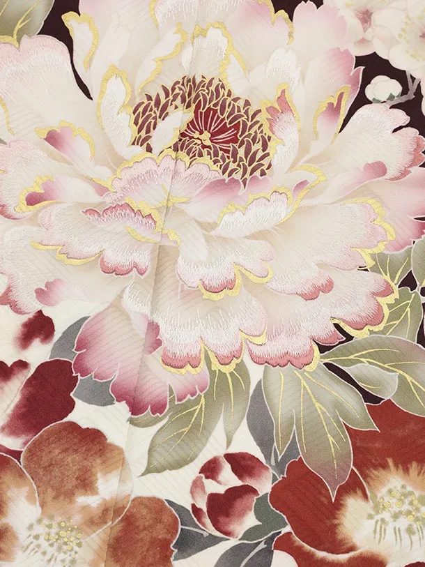 振袖レンタル1554　華徒然 ブラウン地 大牡丹に桜