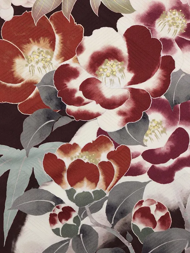 振袖レンタル1554　華徒然 ブラウン地 大牡丹に桜