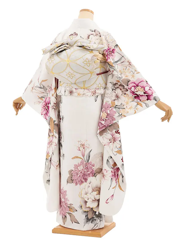 振袖レンタル1557　白地 鞠に牡丹