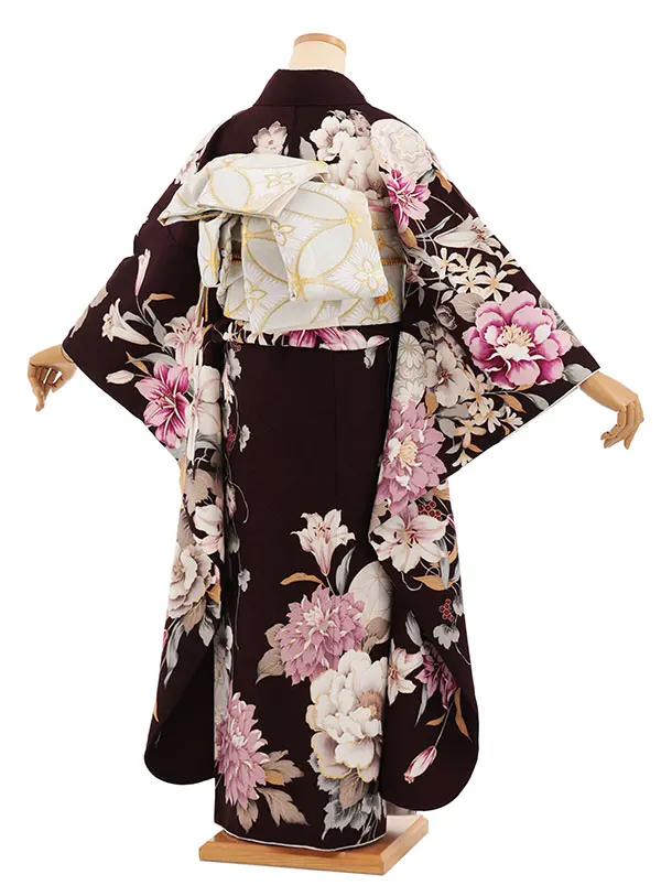 振袖レンタル1558　ブラウン 鞠に牡丹