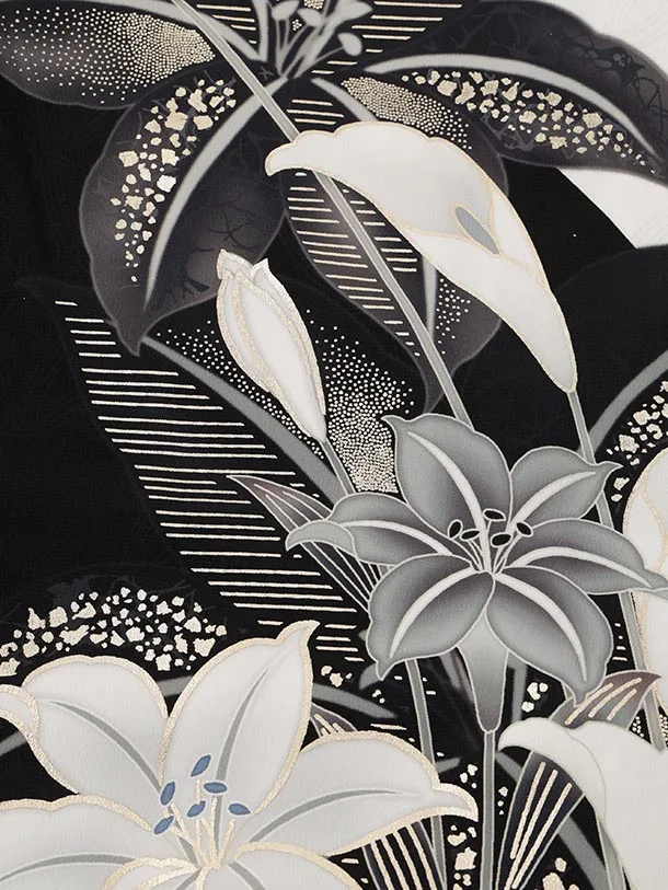 振袖レンタル1560tall　白地 百合 カラー(ﾄｰﾙｻｲｽﾞ)