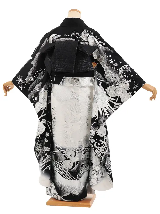 振袖レンタル1561　白黒銀彩龍