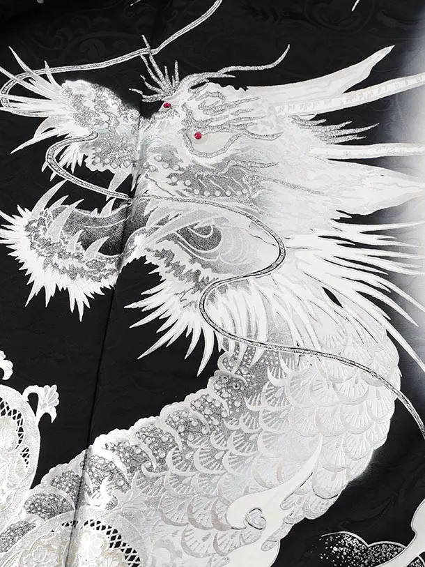 振袖レンタル1561　白黒銀彩龍
