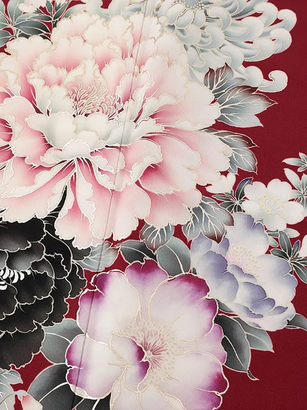 振袖レンタル1563　華徒然 アイボリー赤