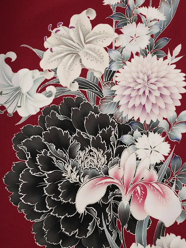 振袖レンタル1563　華徒然 アイボリー赤