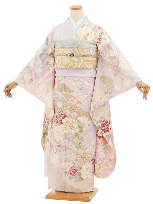 振袖レンタル1565　ラベンダー まり牡丹四季花