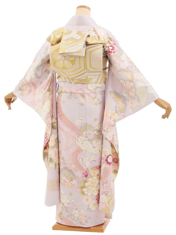 振袖レンタル1565　ラベンダー まり牡丹四季花