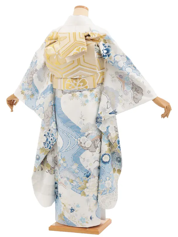 振袖レンタル1566　白地 まり牡丹四季花