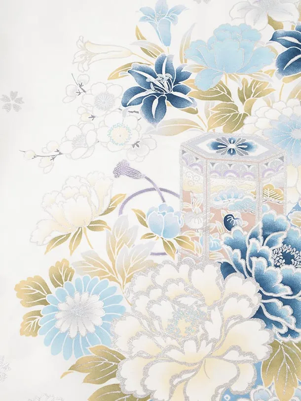 振袖レンタル1566　白地 まり牡丹四季花