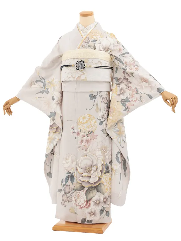 振袖レンタル1568　グレージュ まり花