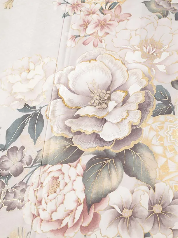 振袖レンタル1568　グレージュ まり花