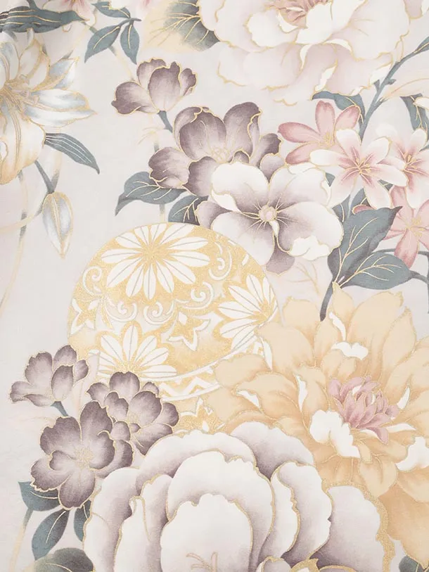 振袖レンタル1568　グレージュ まり花