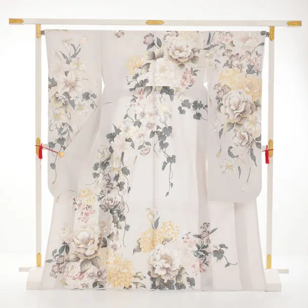 振袖レンタル1568　グレージュ まり花