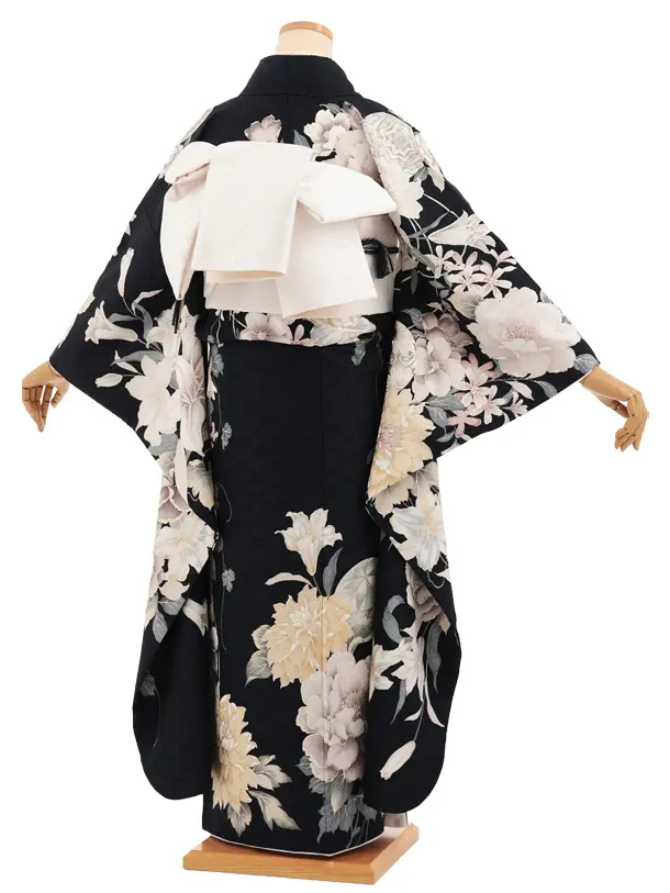 振袖レンタル1569　紺地　マリ　花