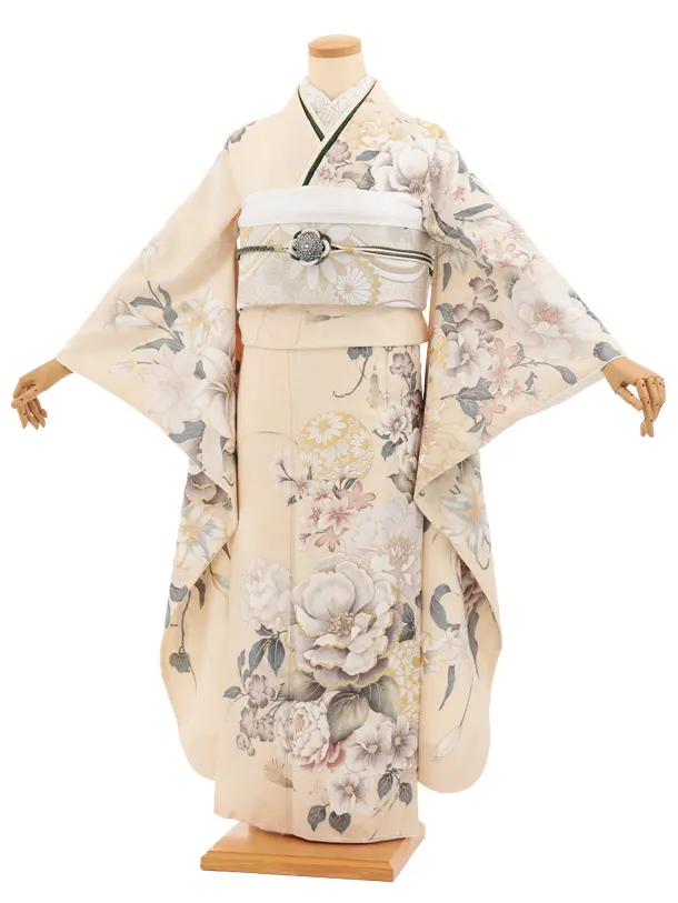 振袖レンタル1570　クリームベージュ まり花