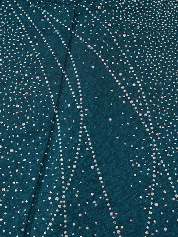 振袖レンタル1571　ブルーグリーン ラインストーンラメ