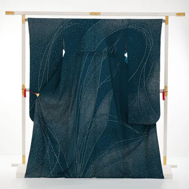 振袖レンタル1571　ブルーグリーン ラインストーンラメ