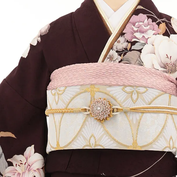 振袖レンタル1573　ブラウン 鞠に牡丹
