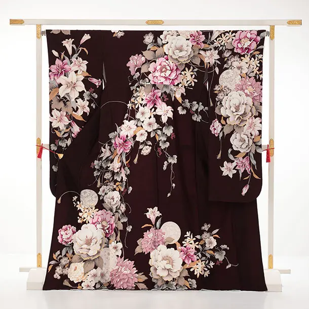 振袖レンタル1573　ブラウン 鞠に牡丹