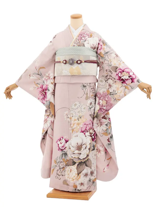 振袖レンタル1574　パープルピンク 鞠に牡丹