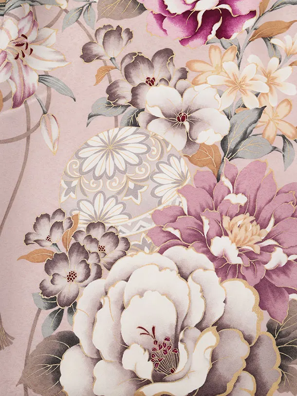 振袖レンタル1574　パープルピンク 鞠に牡丹