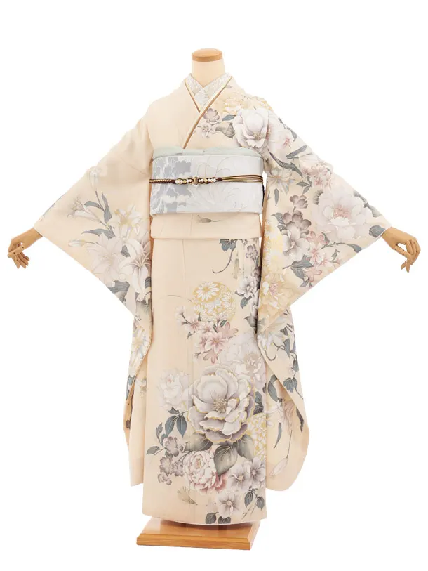 振袖レンタル1577　クリームベージュ まり花