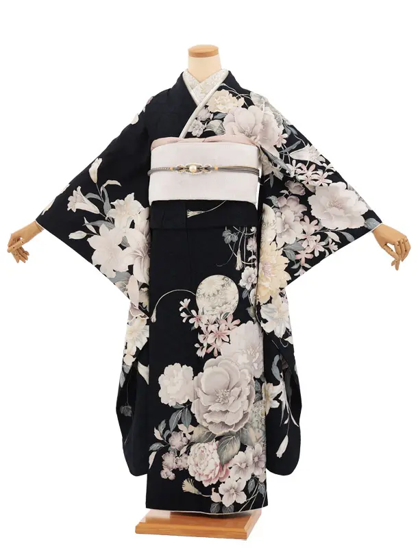 振袖レンタル1578　紺地 まり花